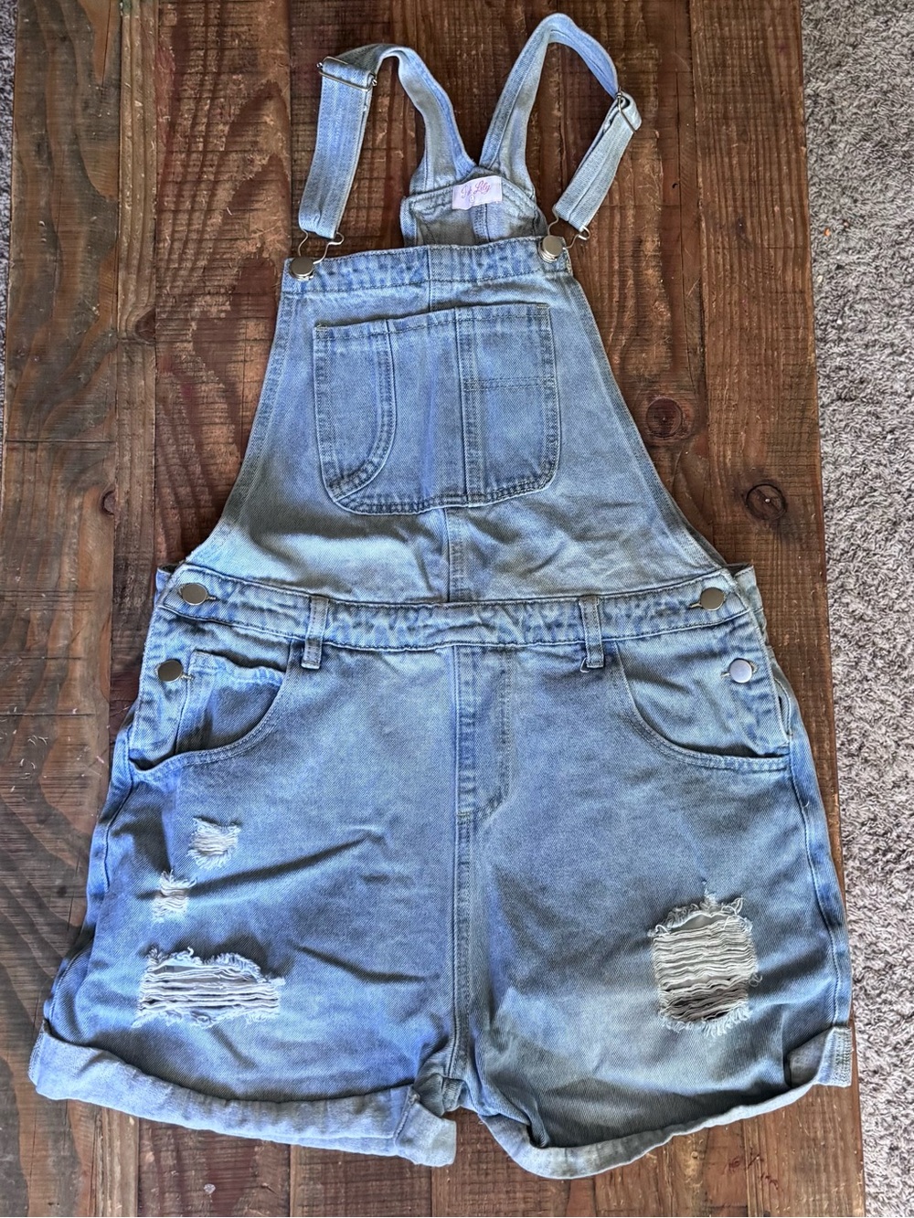 Pink Lily Light Blue Denim Overall Shorts